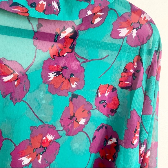Modcloth Teal and Pink Floral Blouse - Picture 7 of 9